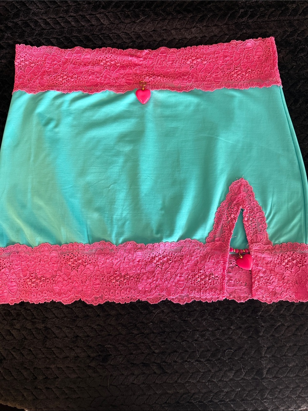 Beach Bunny Aqua Slip with Hot Pink Lace Trim